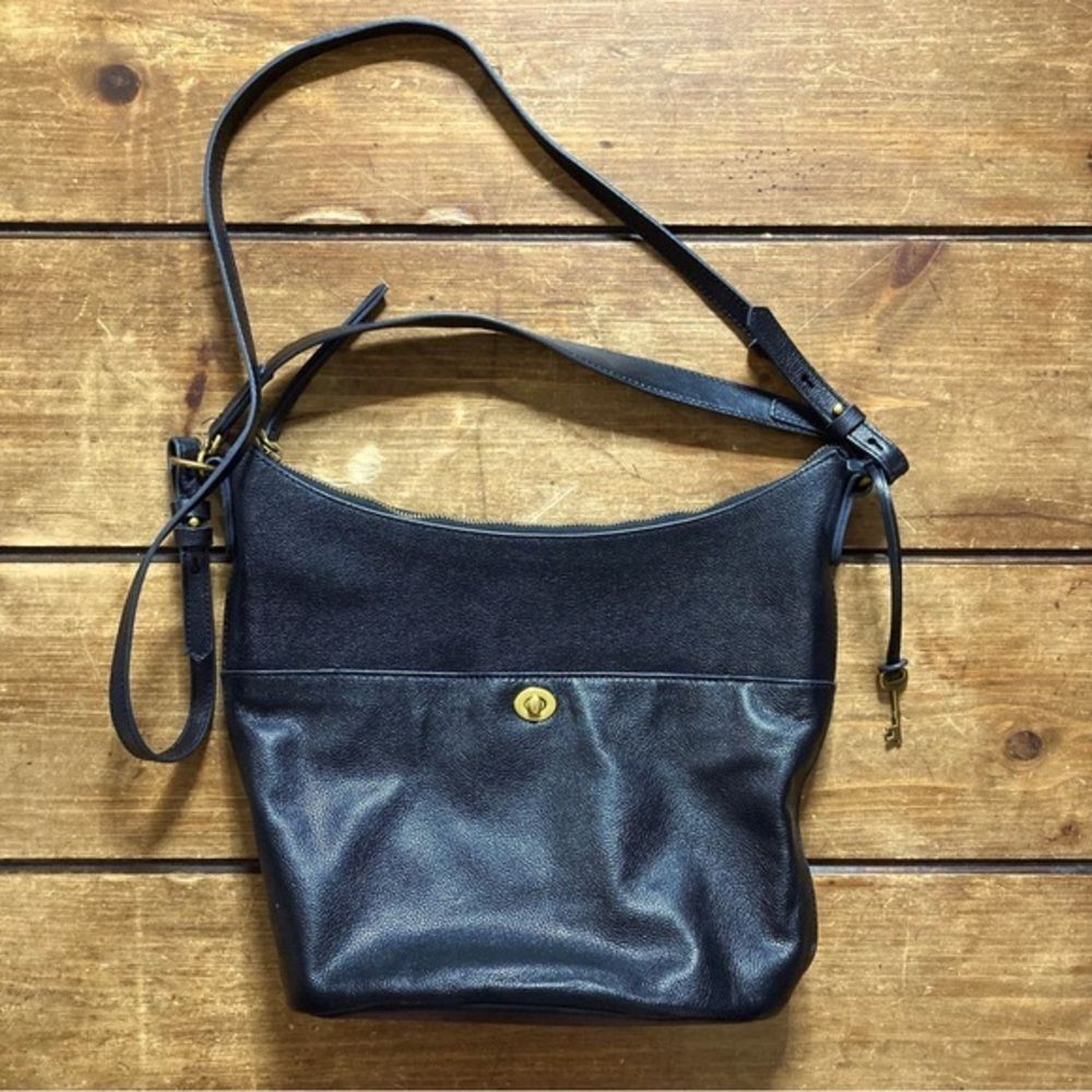 Fossil Medium Talulla Black Leather Crossbody Hobo Shoulder Bag